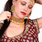 Gold semiprecious kundan & pearl necklace with earrings & maang teeka - Rajwada