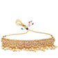 Gold semiprecious kundan & pearl necklace with earrings & maang teeka - Rajwada