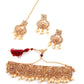 Gold semiprecious kundan & pearl necklace with earrings & maang teeka - Rajwada