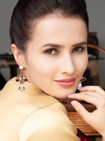 Gold-Tone Crystal Embellished Drop Earrings - Rajwada
