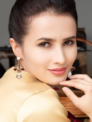 Gold-Tone Crystal Embellished Drop Earrings - Rajwada