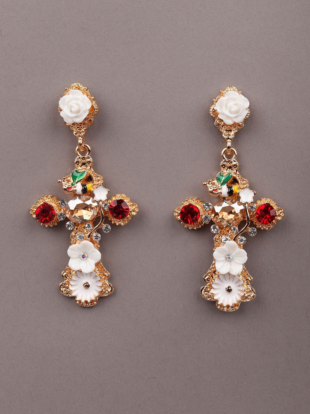 Gold-Tone Crystal Embellished Drop Earrings - Rajwada