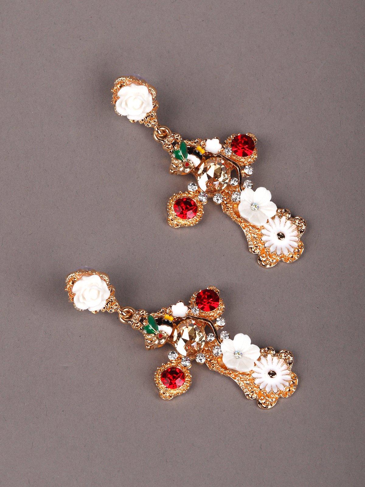 Gold-Tone Crystal Embellished Drop Earrings - Rajwada