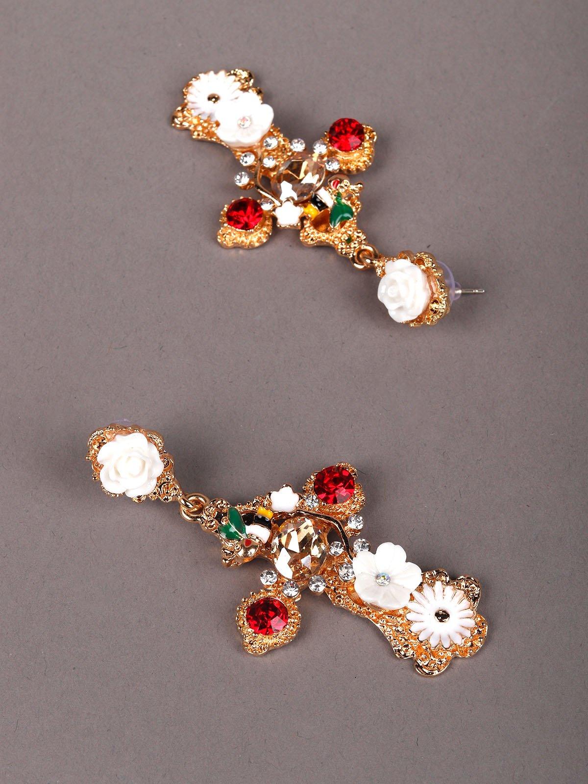 Gold-Tone Crystal Embellished Drop Earrings - Rajwada