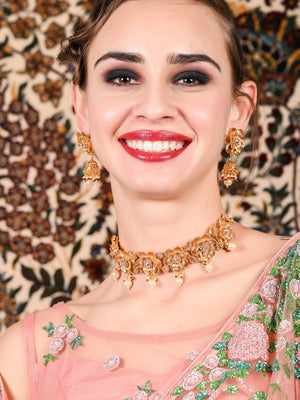 Gold Tone Floral Choker Set - Rajwada