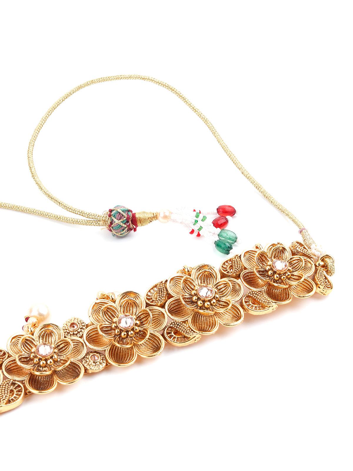 Gold Tone Floral Choker Set - Rajwada