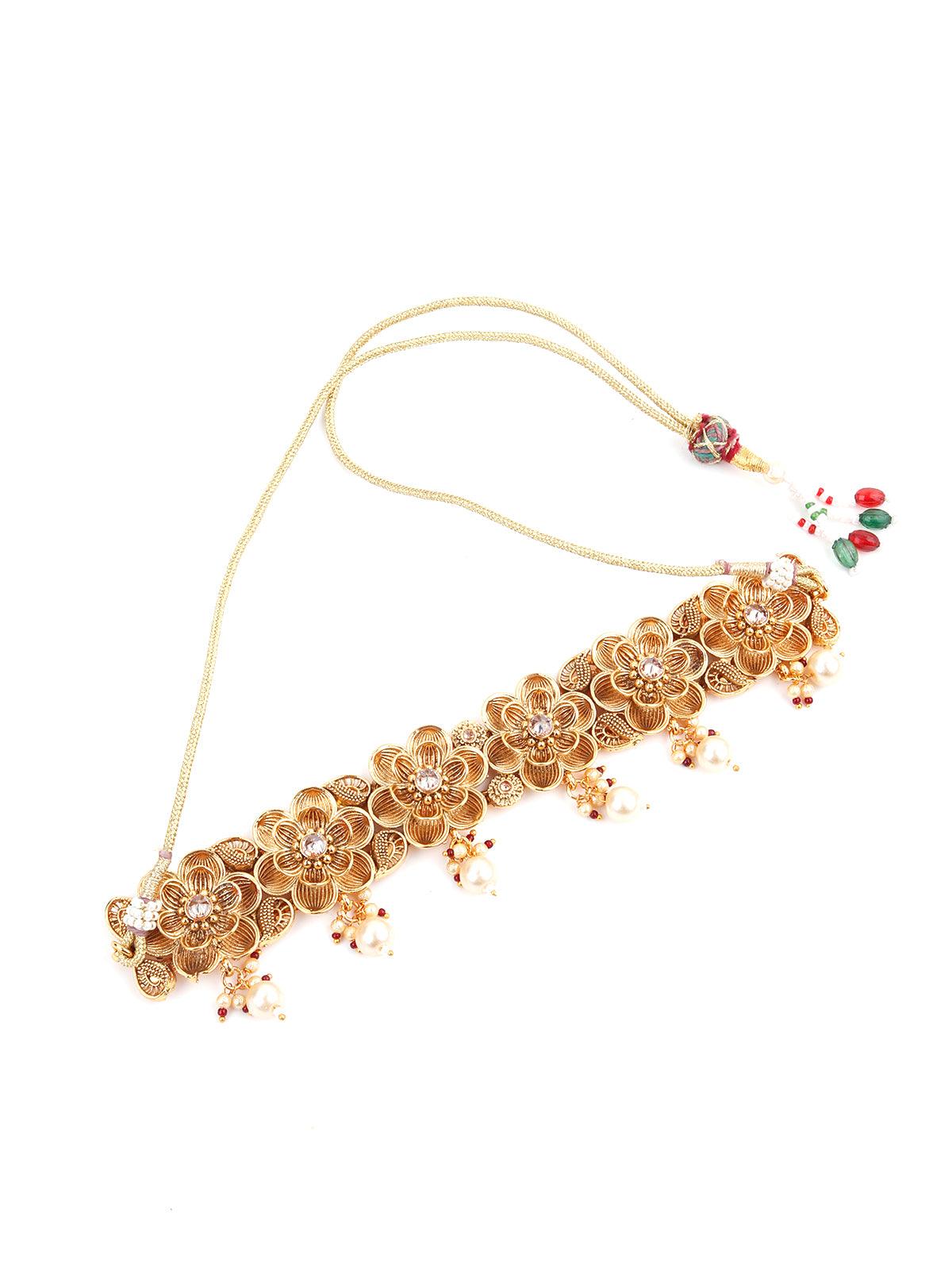 Gold Tone Floral Choker Set - Rajwada