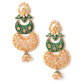 Gold Tone Green-Enamelled Dangle Earrings - Rajwada