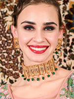 Gold Tone Green Mani Choker Set - Rajwada
