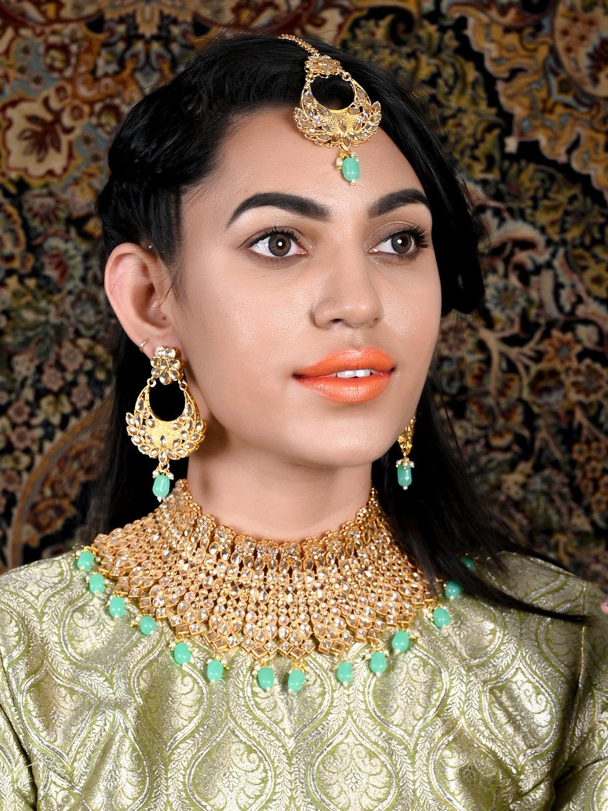 Gold Tone Green Mani Choker Set! - Rajwada