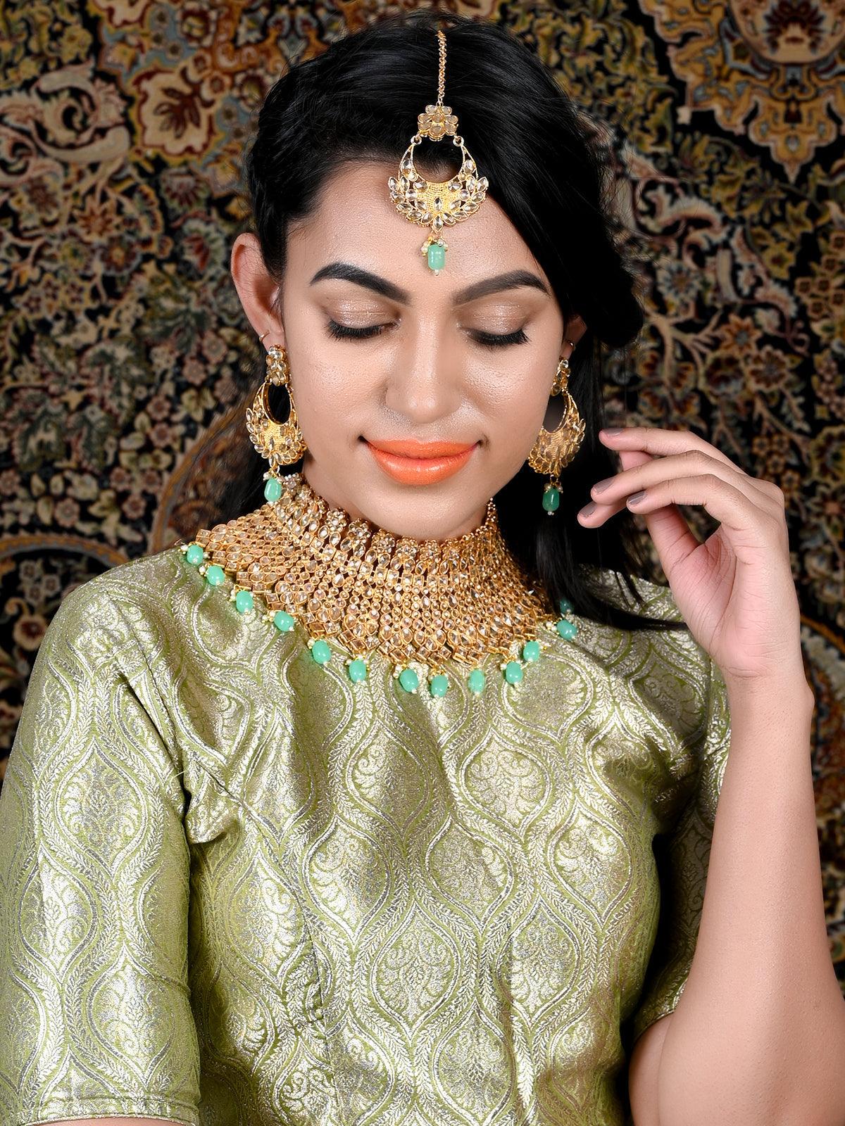 Gold Tone Green Mani Choker Set! - Rajwada