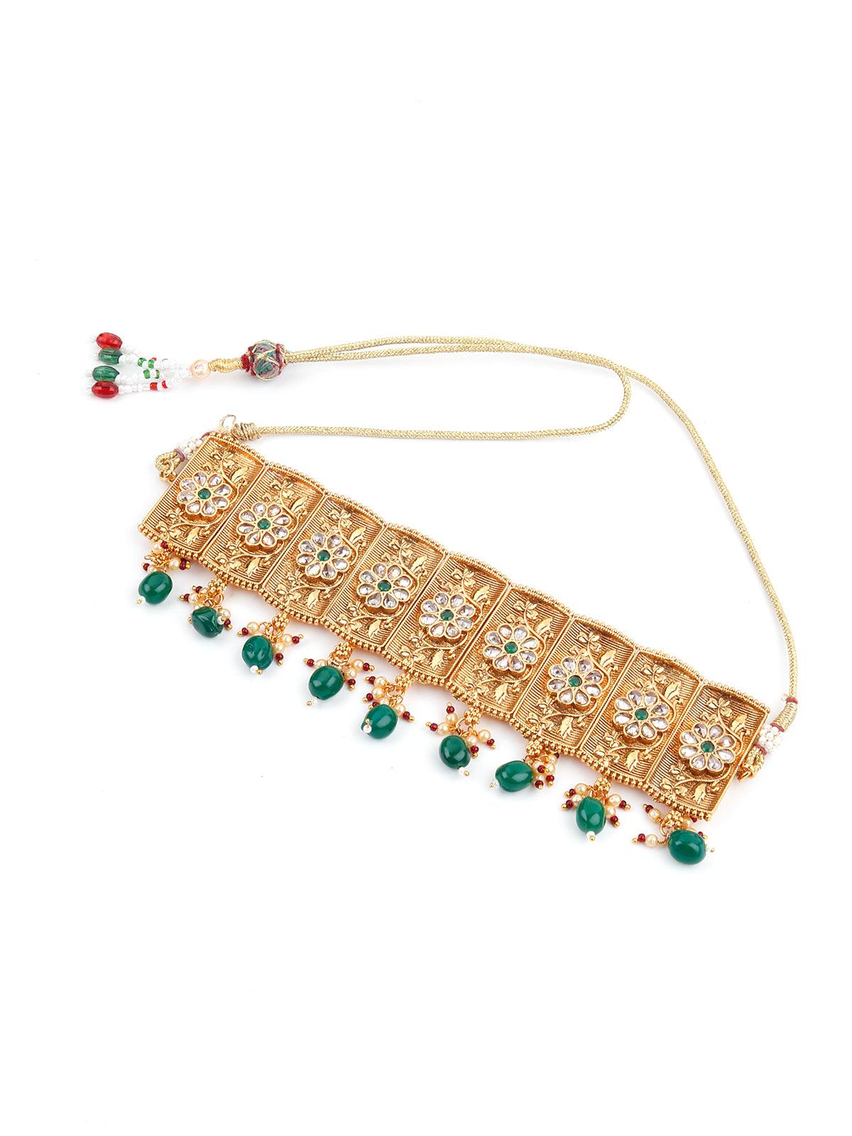 Gold Tone Green Mani Choker Set - Rajwada