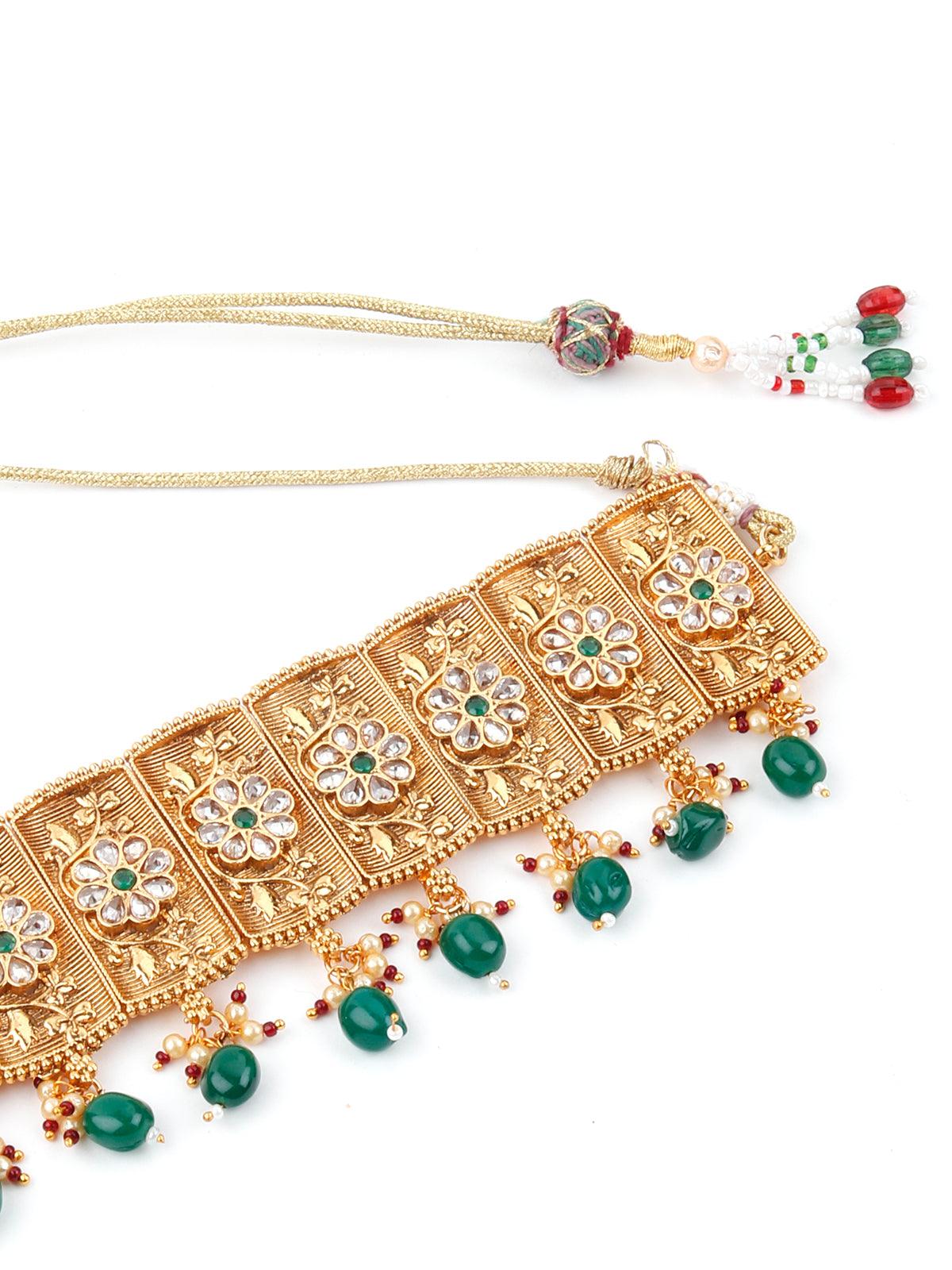 Gold Tone Green Mani Choker Set - Rajwada
