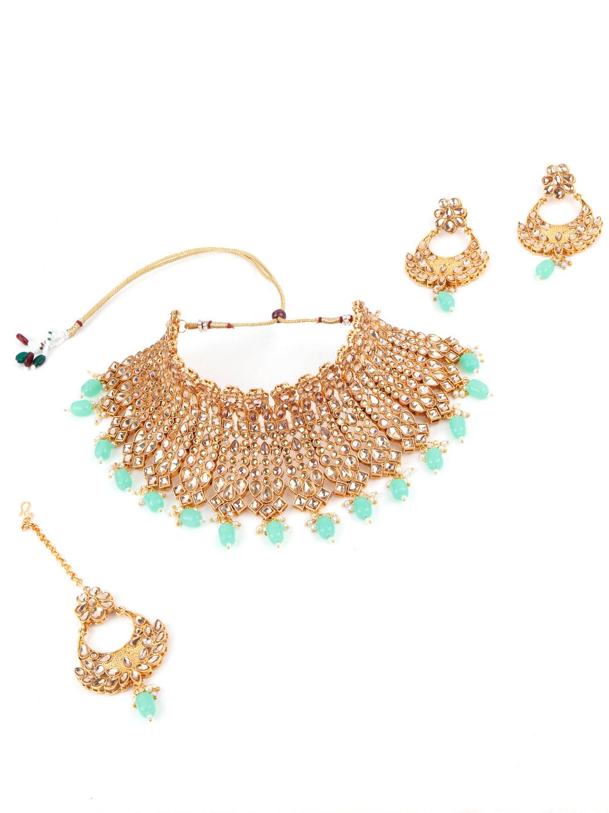 Gold Tone Green Mani Choker Set! - Rajwada