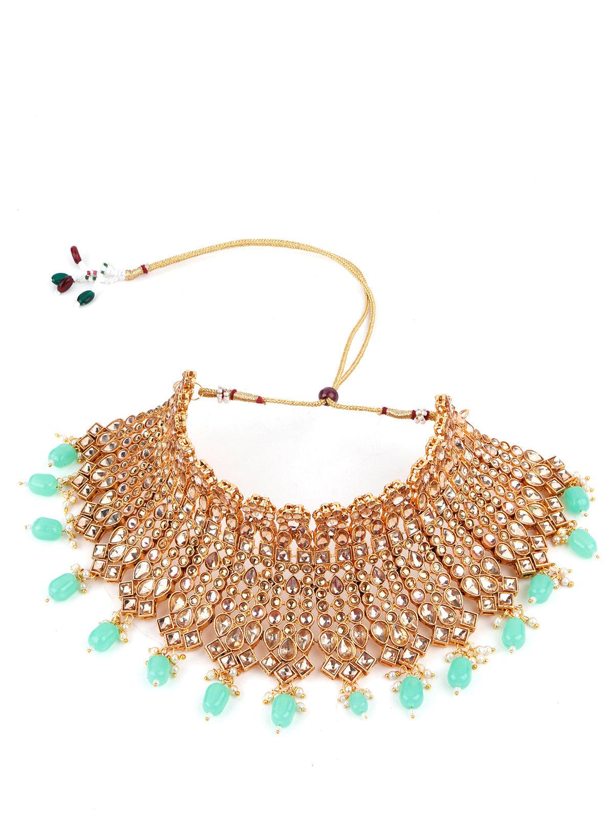 Gold Tone Green Mani Choker Set! - Rajwada
