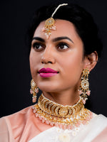 Gold Tone Half-Moon Design Choker Set - Rajwada
