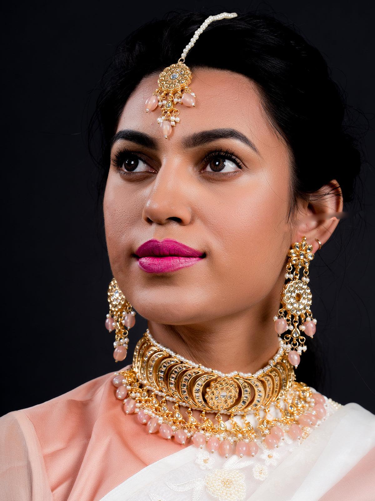 Gold Tone Half-Moon Design Choker Set - Rajwada