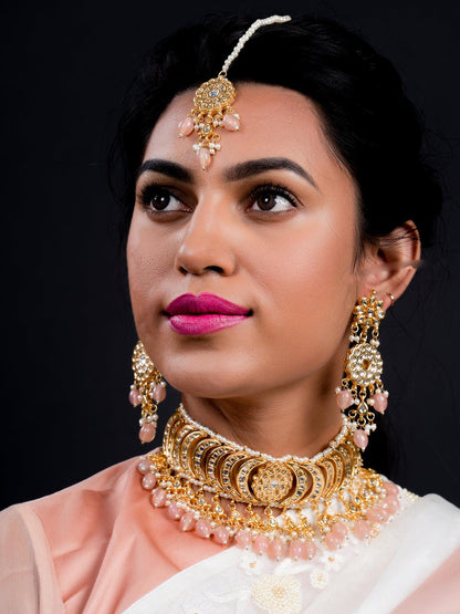 Gold Tone Half-Moon Design Choker Set - Rajwada