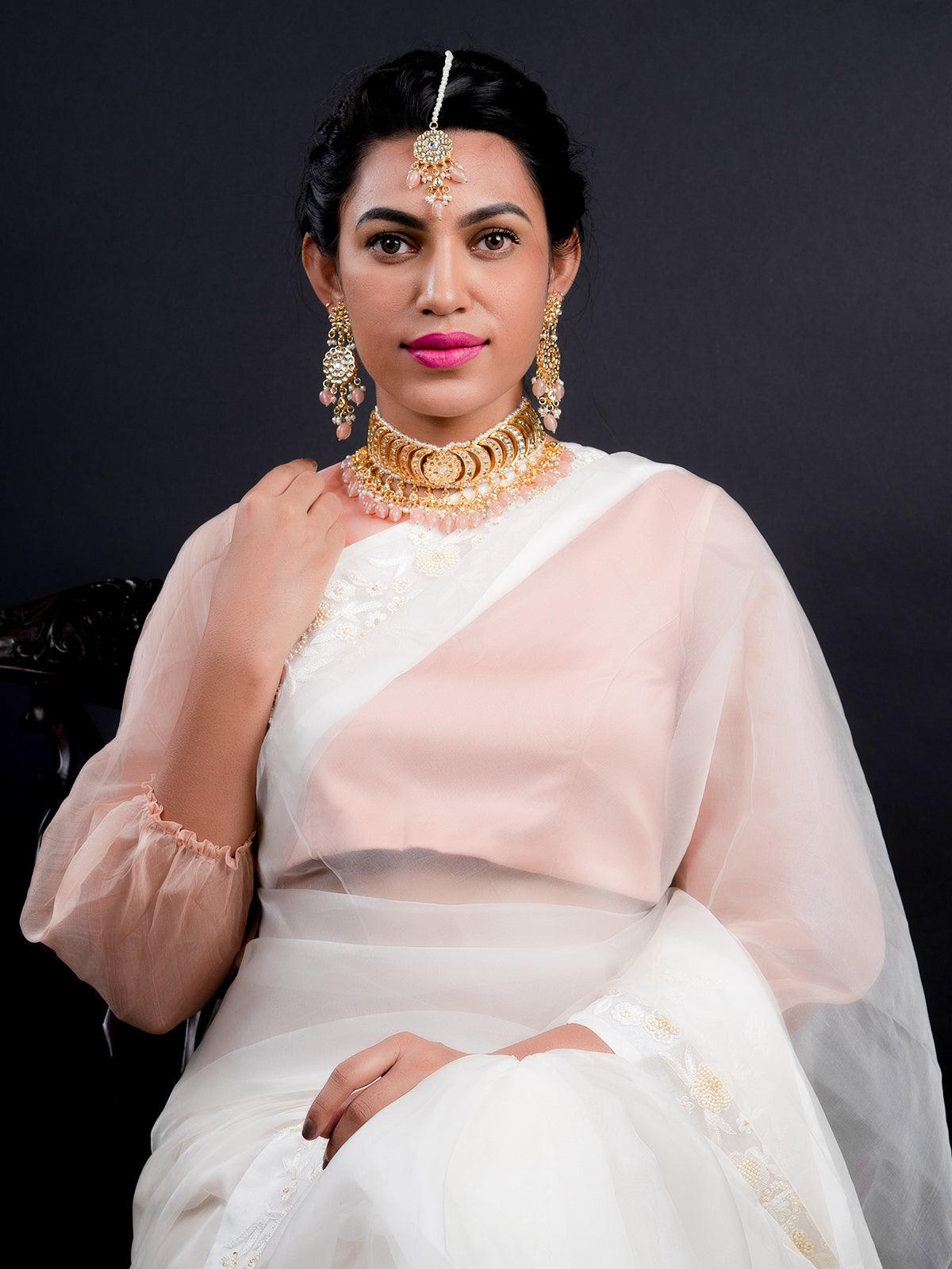 Gold Tone Half-Moon Design Choker Set - Rajwada