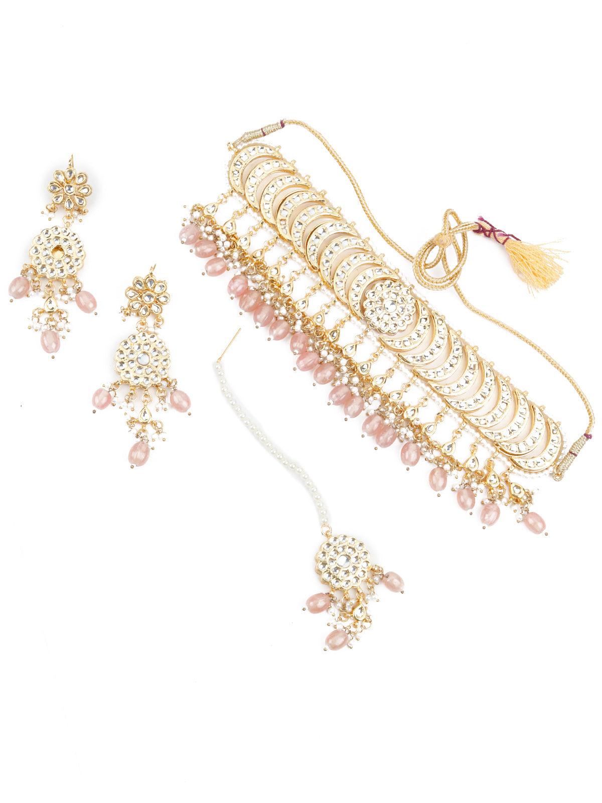Gold Tone Half-Moon Design Choker Set - Rajwada