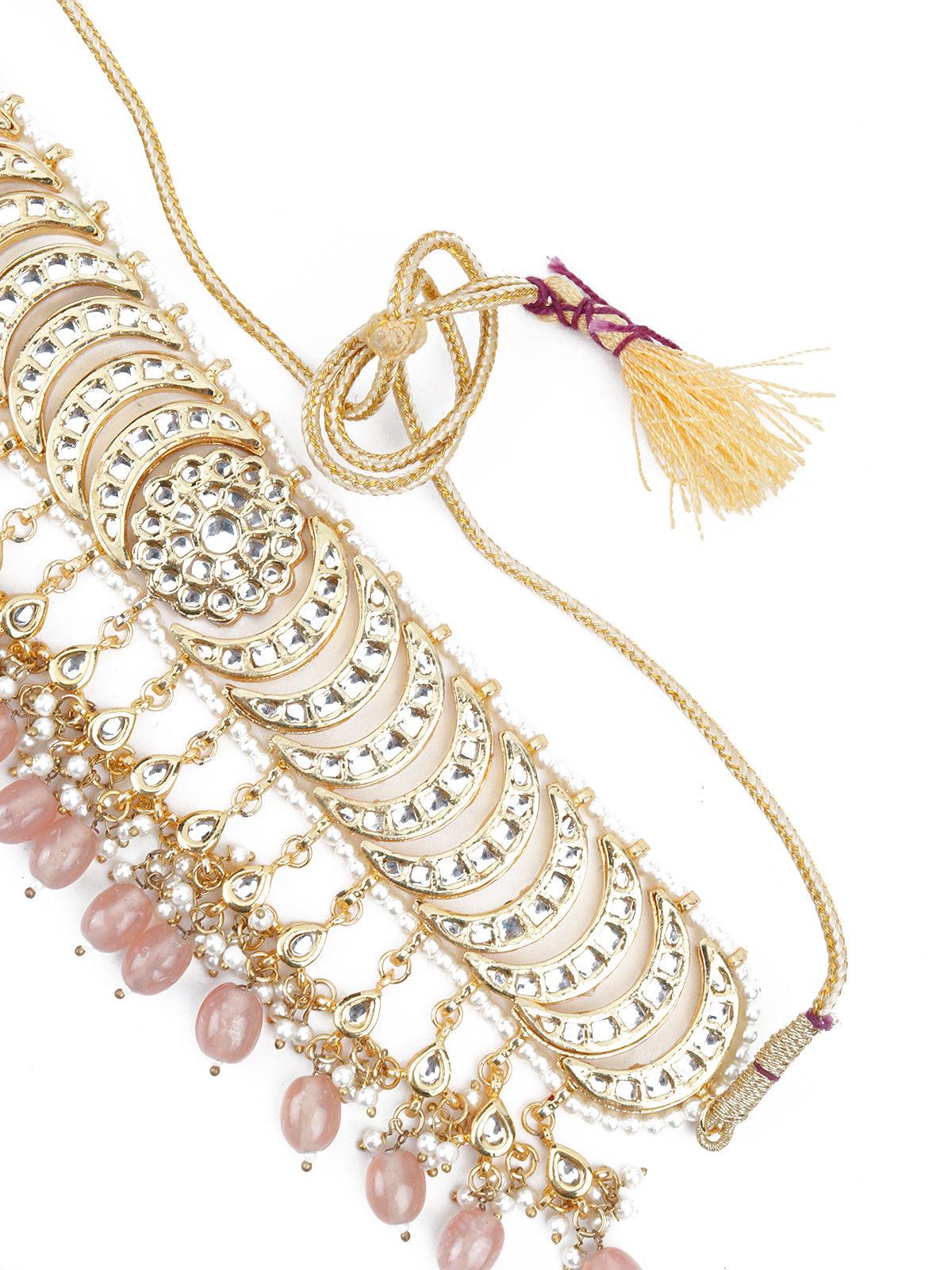 Gold Tone Half-Moon Design Choker Set - Rajwada