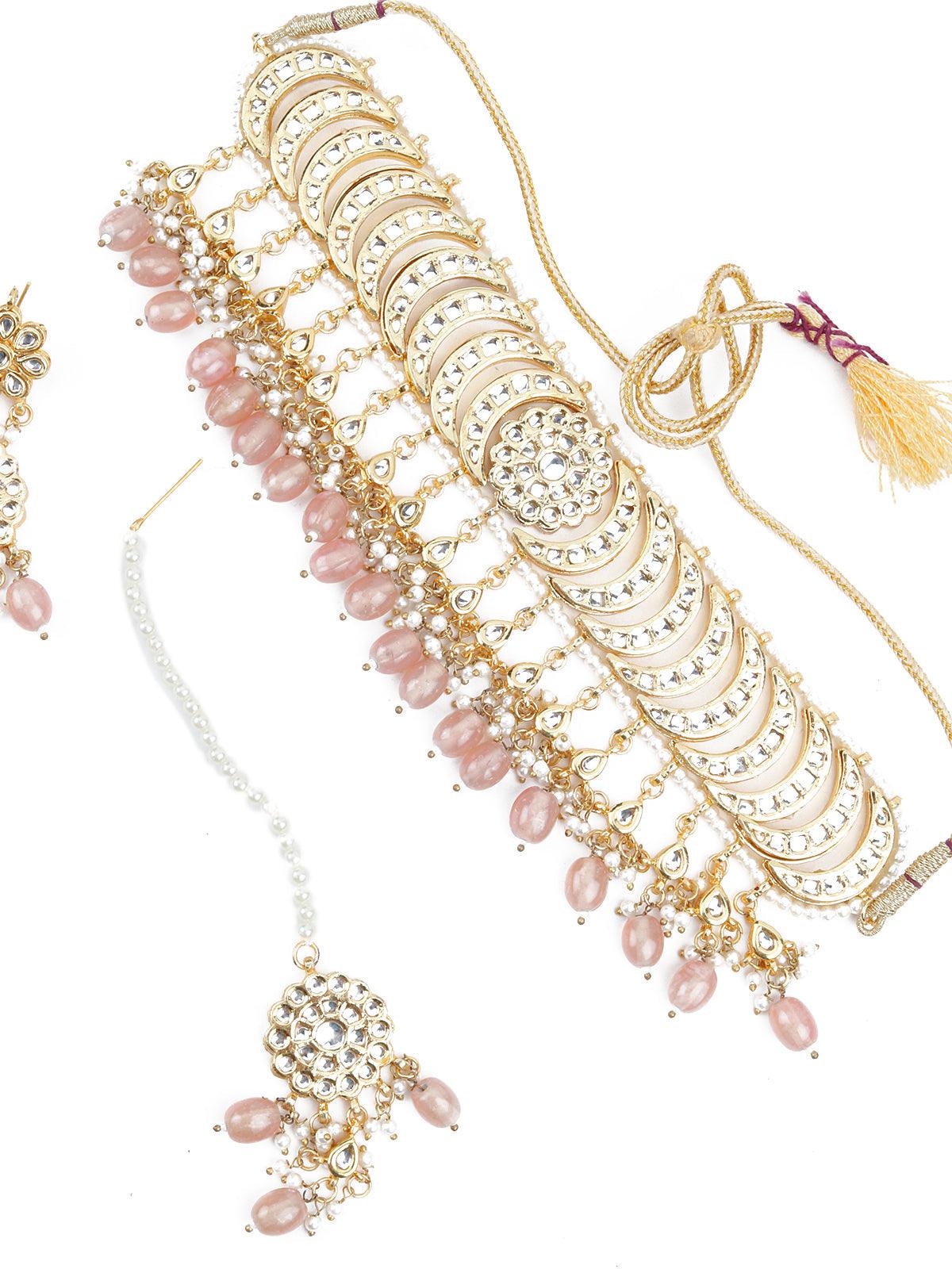 Gold Tone Half-Moon Design Choker Set - Rajwada