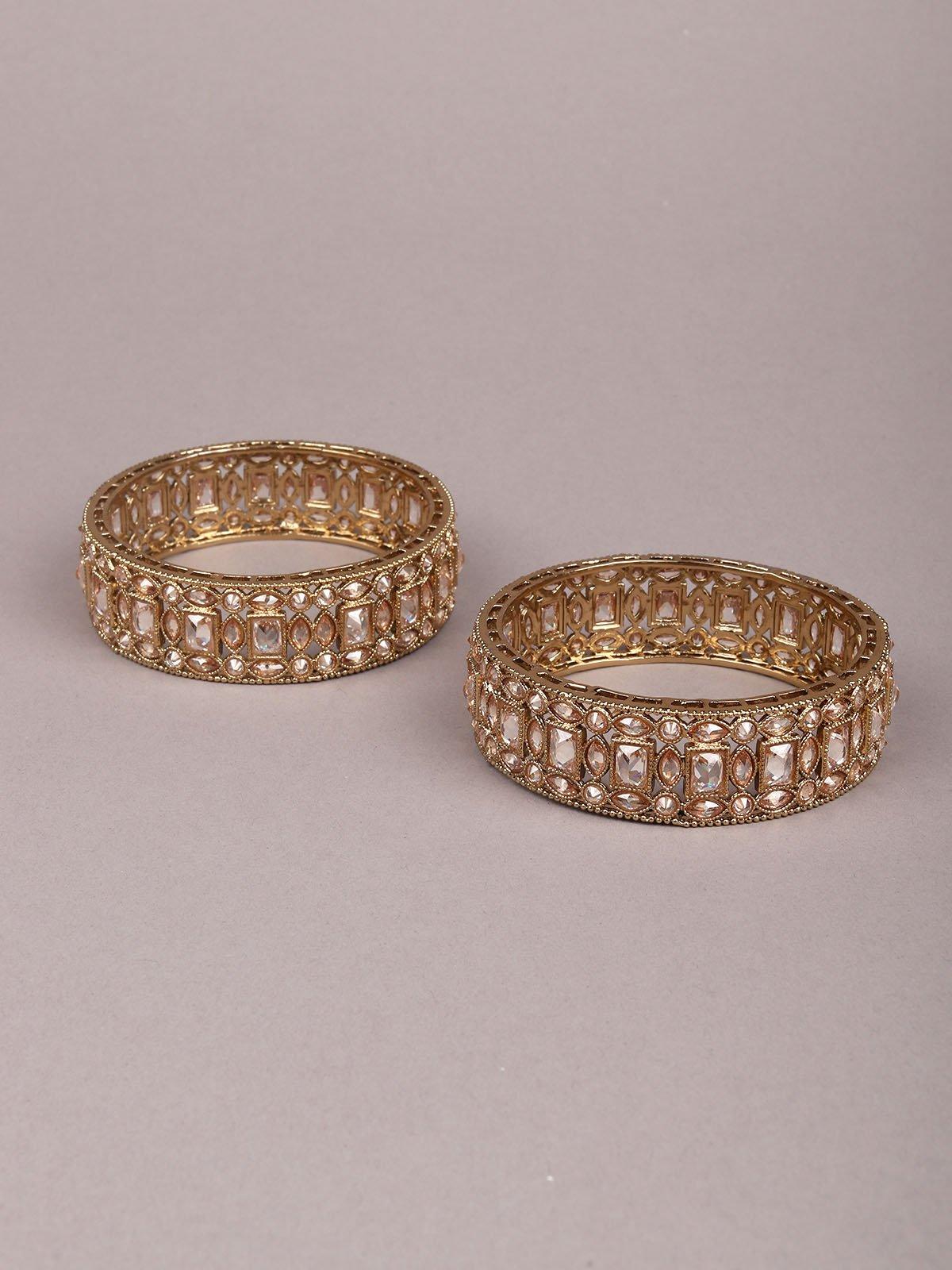 Gold-tone Kundan Polki finish Kada setÂ  - Rajwada