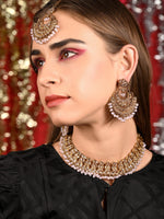 Gold Tone Lavender Pearl Necklace Set - Rajwada