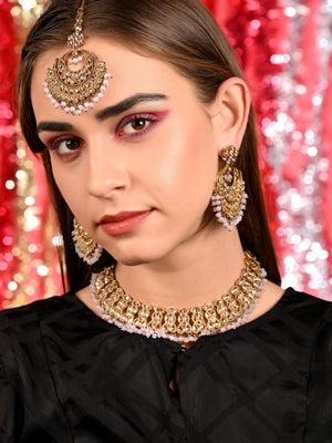 Gold Tone Lavender Pearl Necklace Set - Rajwada
