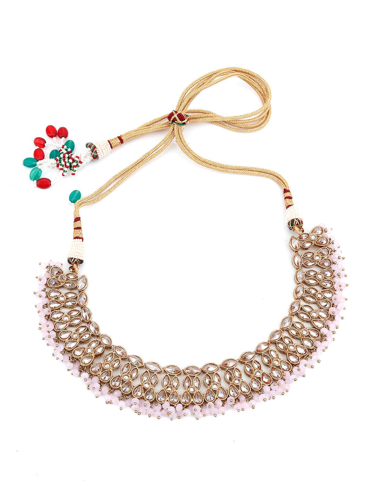 Gold Tone Lavender Pearl Necklace Set - Rajwada