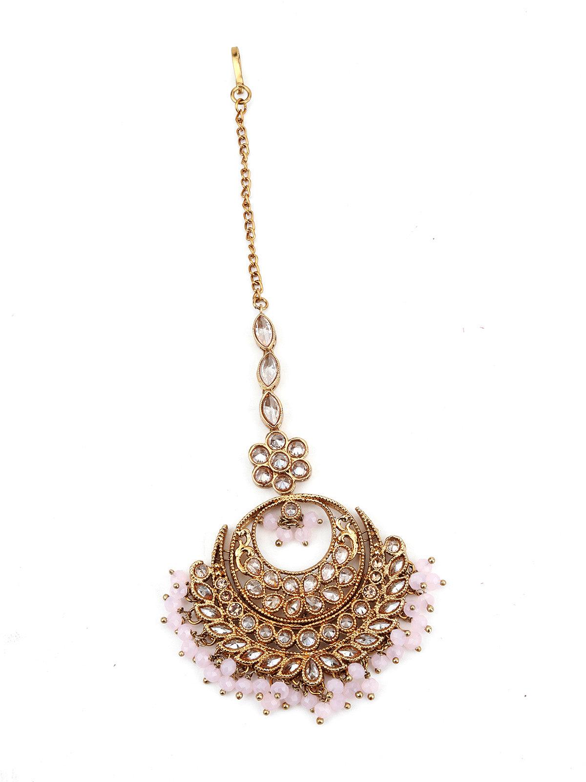Gold Tone Lavender Pearl Necklace Set - Rajwada