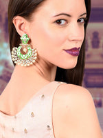 Gold tone light green white tinted kundan pearl dangle earrings! - Rajwada