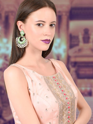 Gold tone light green white tinted kundan pearl dangle earrings! - Rajwada