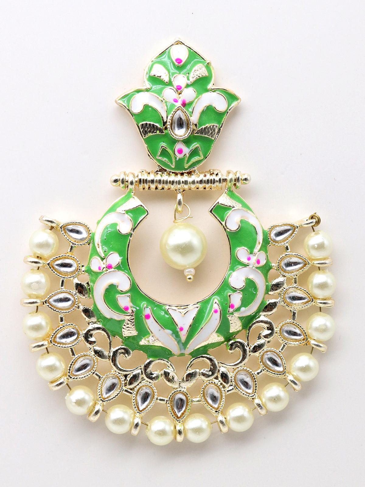 Gold tone light green white tinted kundan pearl dangle earrings! - Rajwada