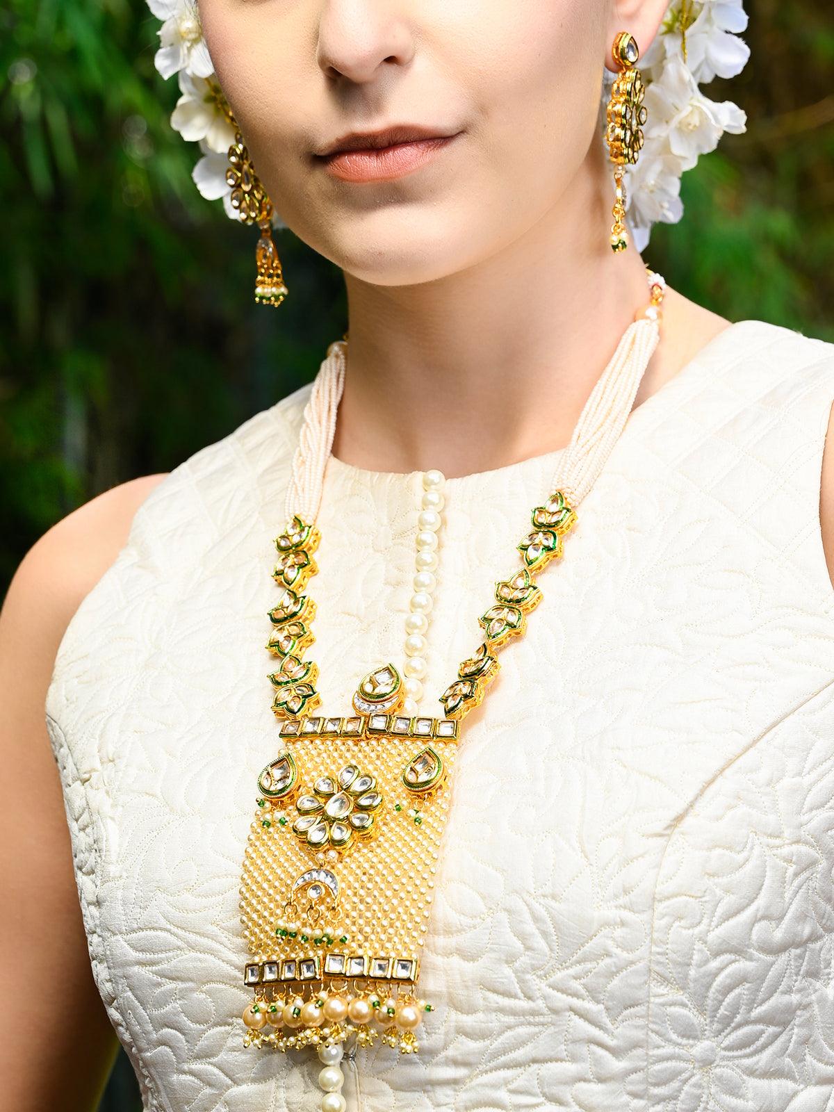 Gold Tone-Pearl Queen Necklace Set! - Rajwada