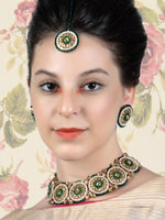 Gold Tone Pearls -Green Onyx Choker Set&nbsp; - Rajwada