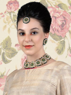 Gold Tone Pearls -Green Onyx Choker Set&nbsp; - Rajwada
