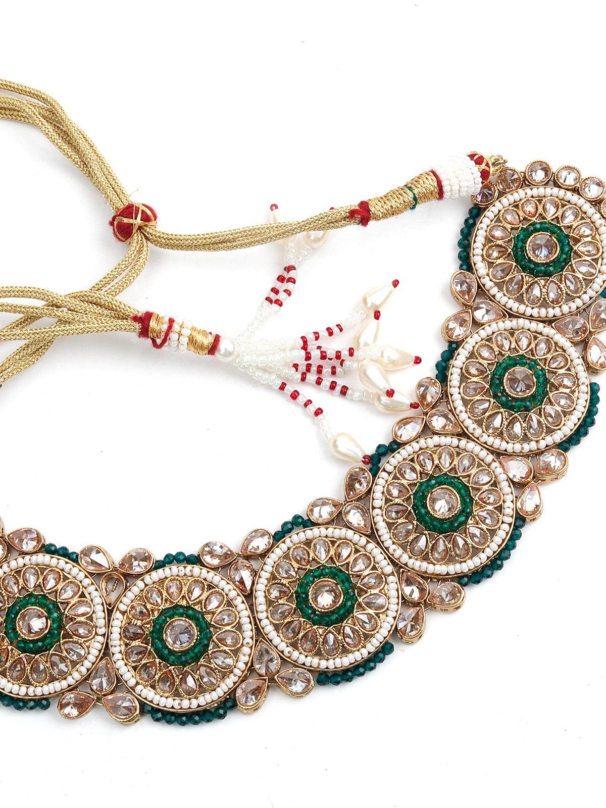 Gold Tone Pearls -Green Onyx Choker Set&nbsp; - Rajwada
