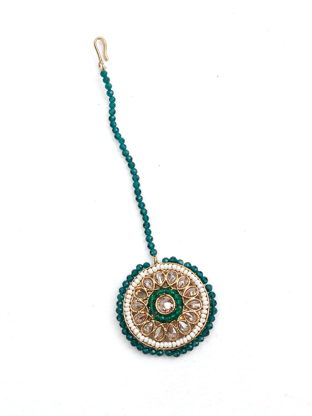 Gold Tone Pearls -Green Onyx Choker Set&nbsp; - Rajwada