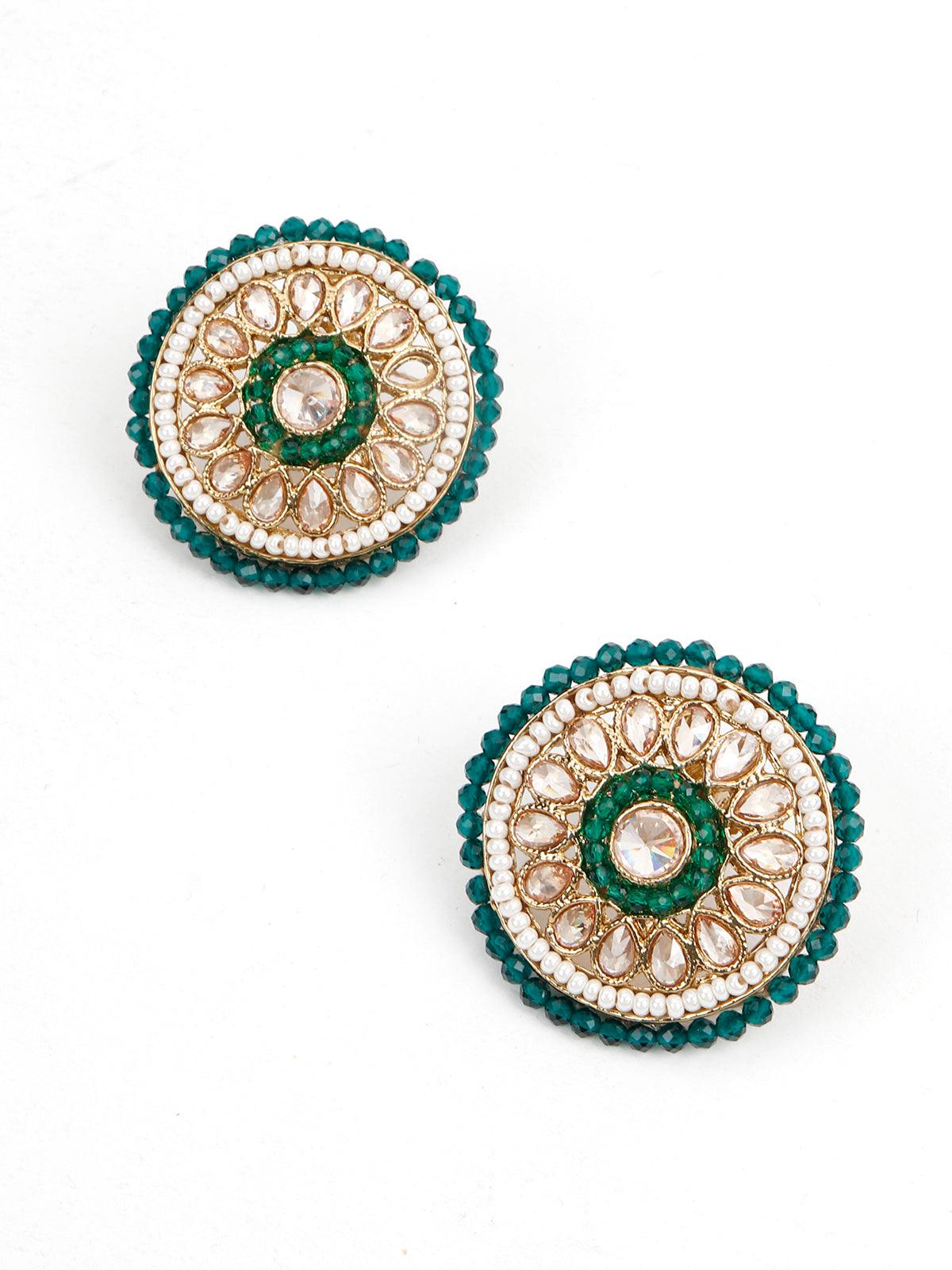 Gold Tone Pearls -Green Onyx Choker Set&nbsp; - Rajwada