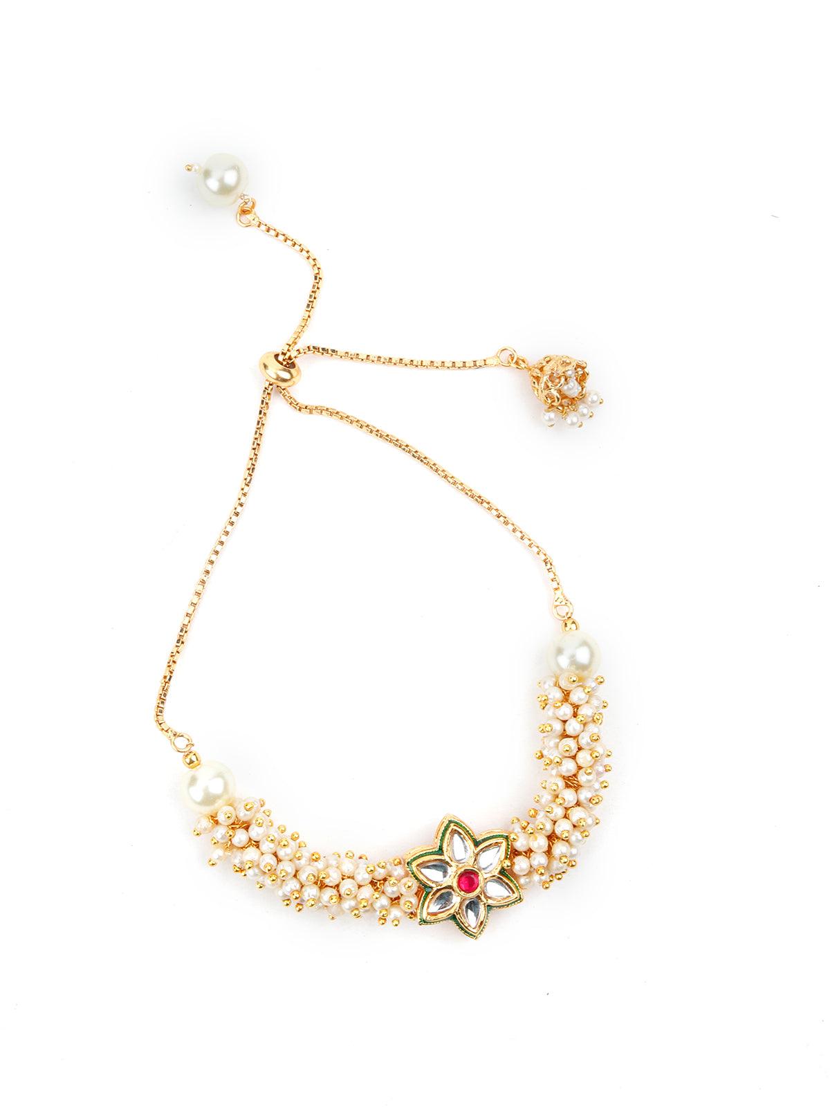 Gold Tone Pretty Pearl Bracelet - Rajwada