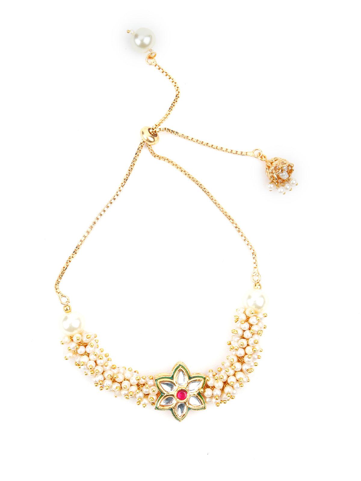 Gold Tone Pretty Pearl Bracelet - Rajwada