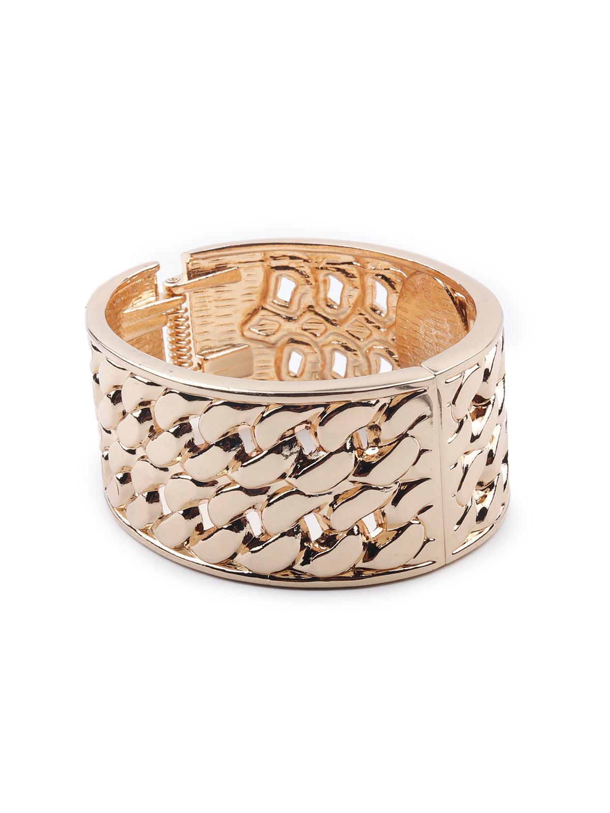 Gold-tone textured stunning white pearl embellished bracelet - Rajwada