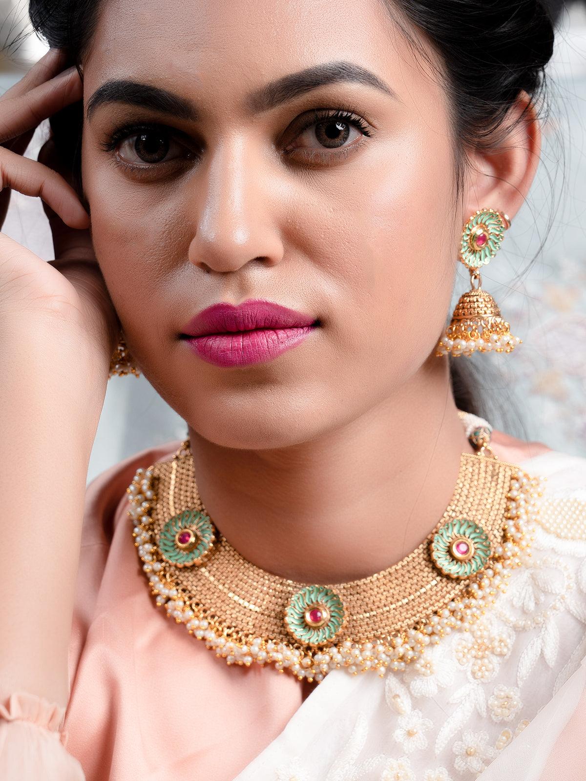 Gold Tone U-Shape Elegant Necklace - Rajwada