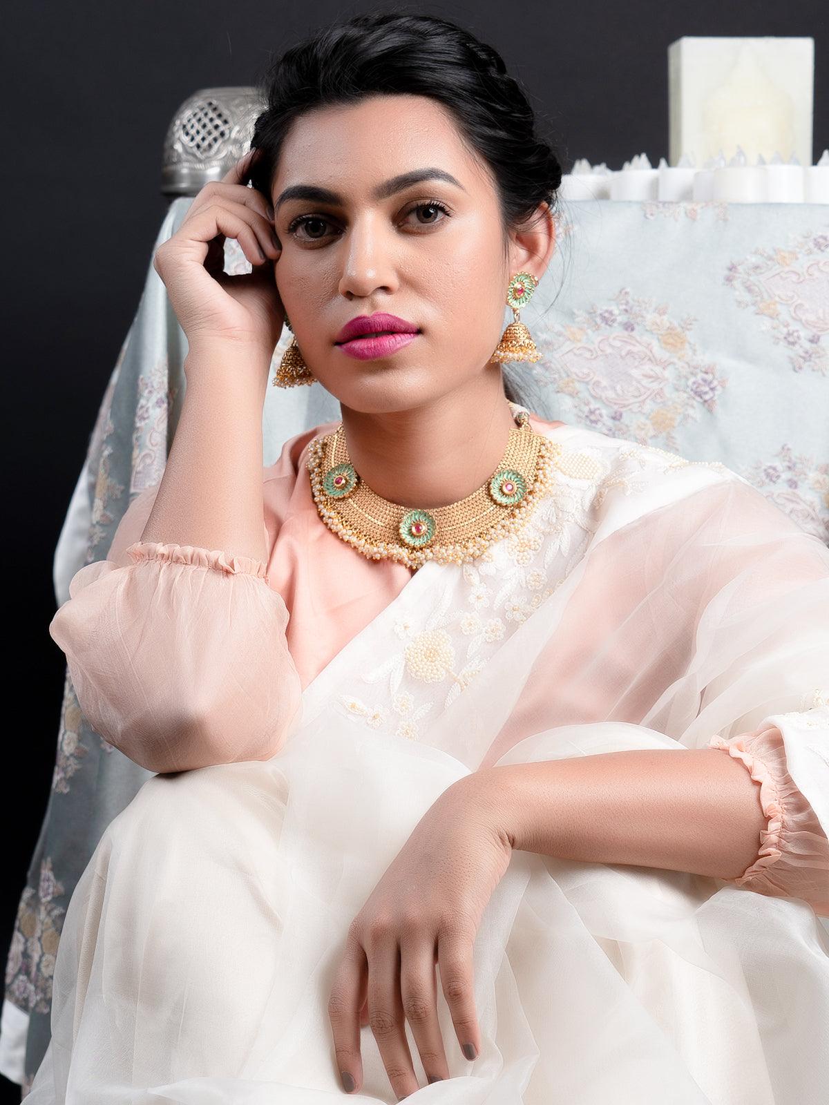 Gold Tone U-Shape Elegant Necklace - Rajwada
