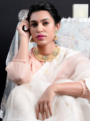 Gold Tone U-Shape Elegant Necklace - Rajwada
