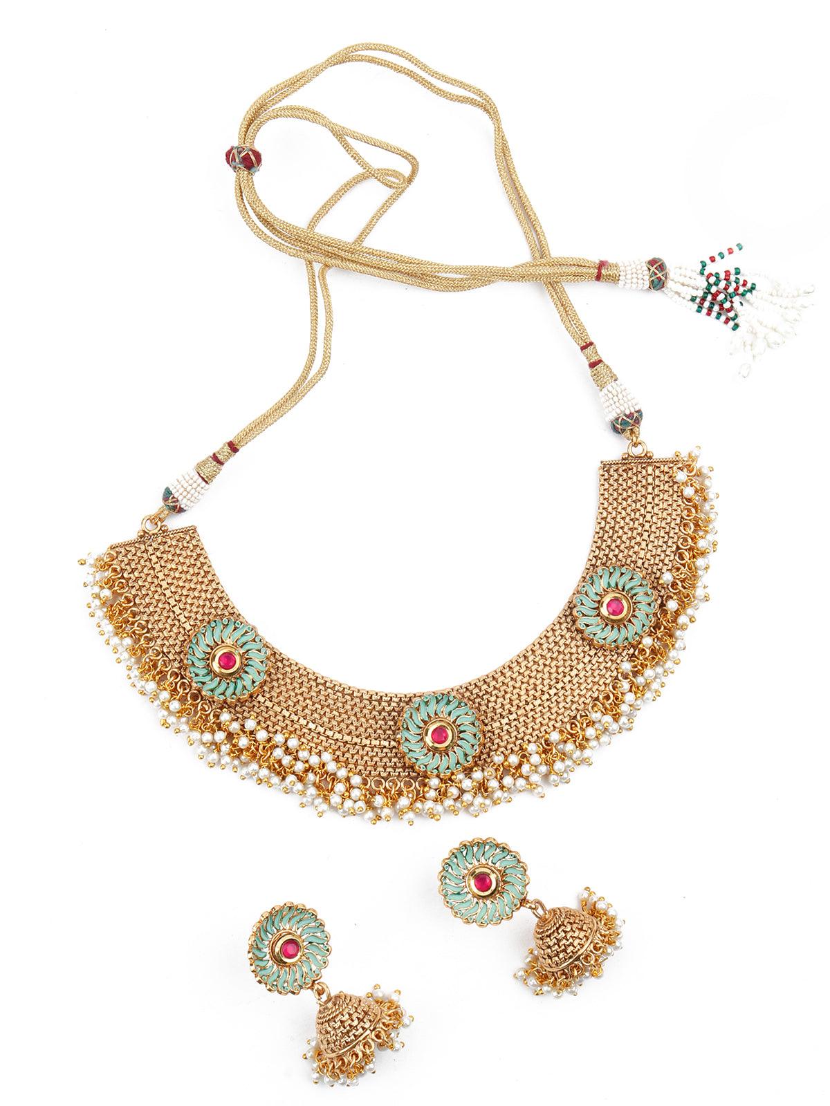 Gold Tone U-Shape Elegant Necklace - Rajwada
