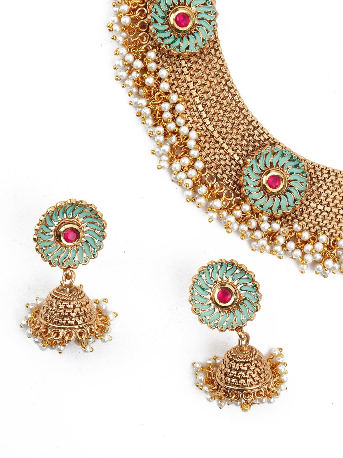 Gold Tone U-Shape Elegant Necklace - Rajwada