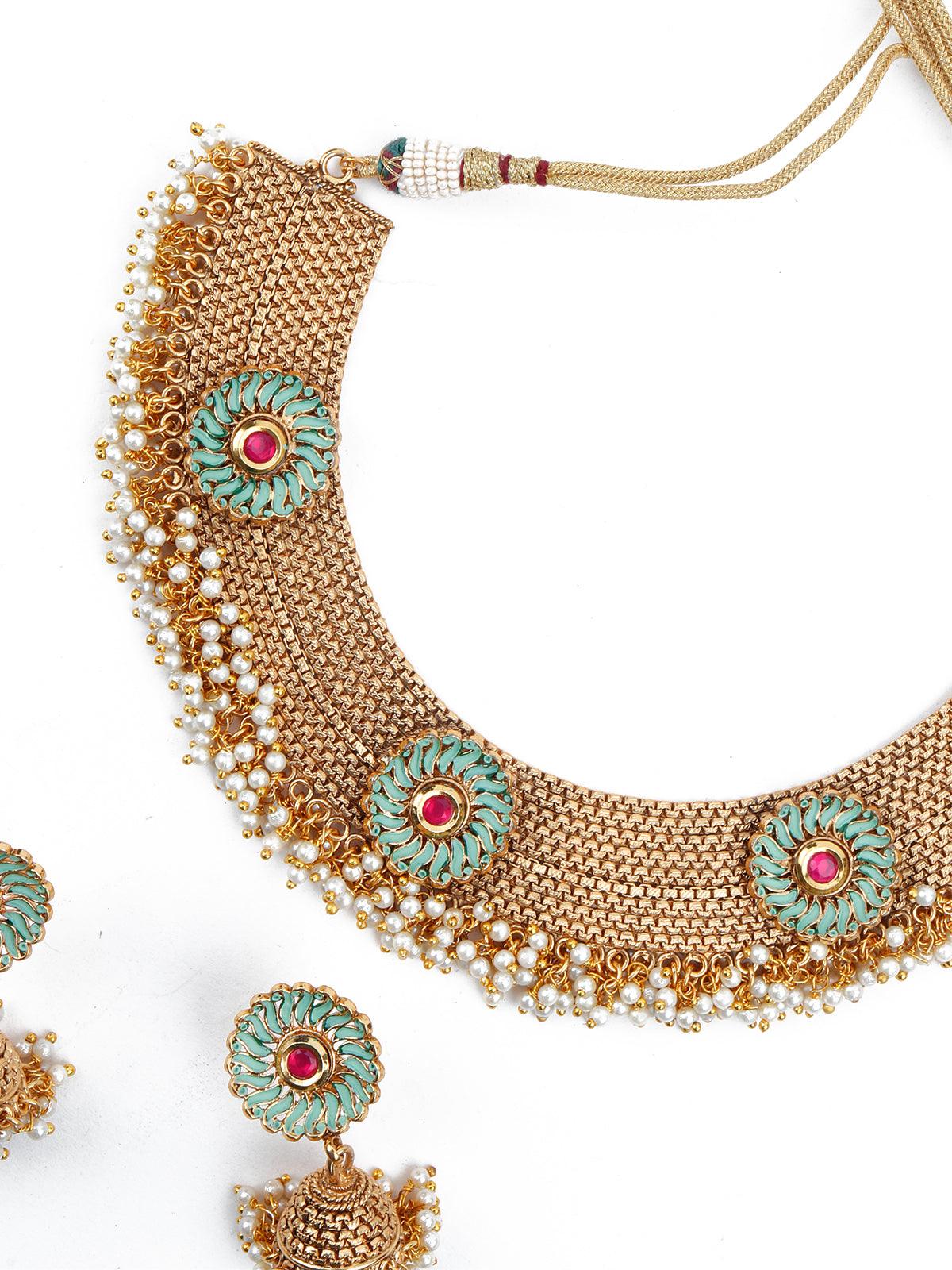 Gold Tone U-Shape Elegant Necklace - Rajwada