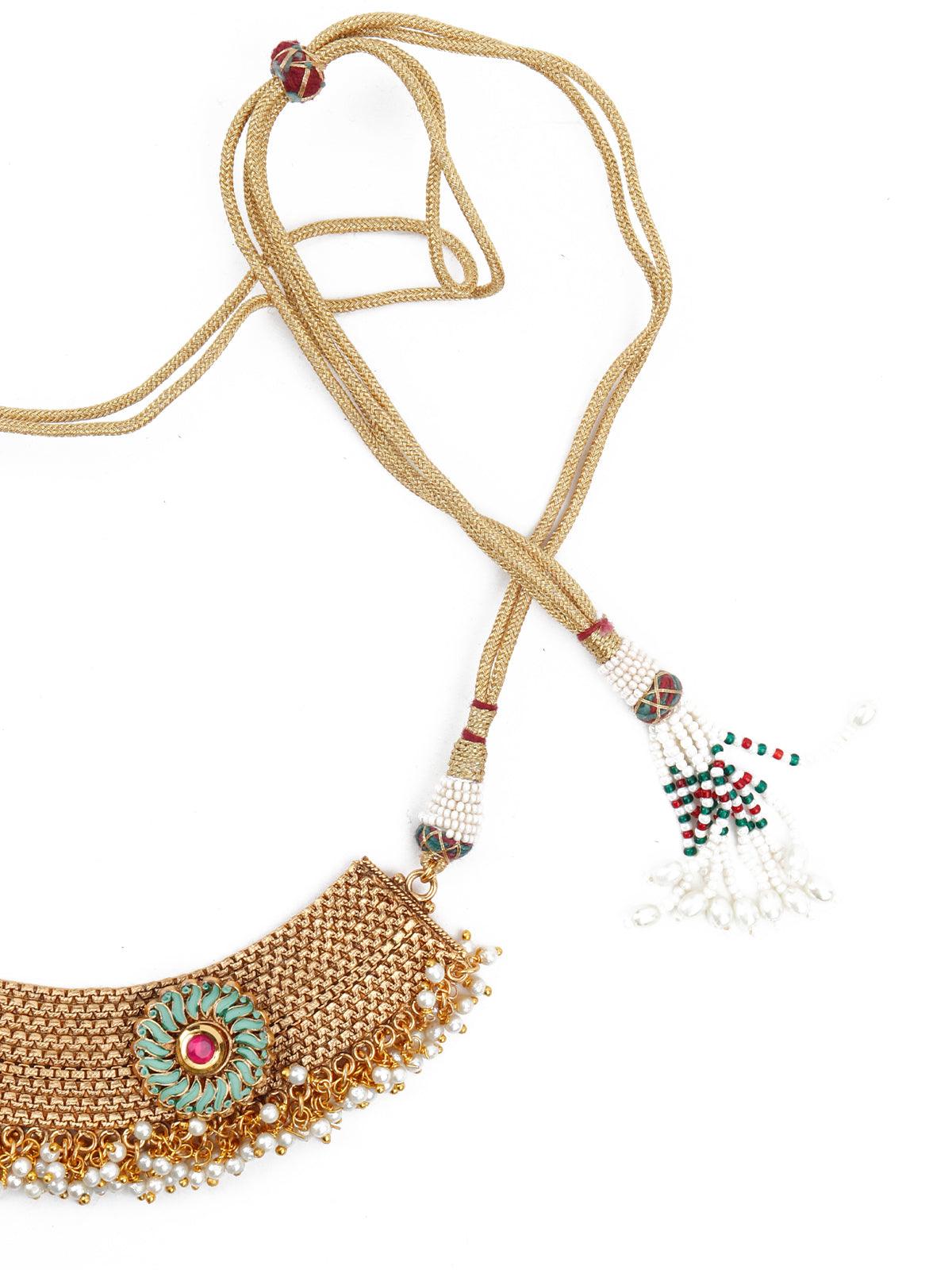 Gold Tone U-Shape Elegant Necklace - Rajwada